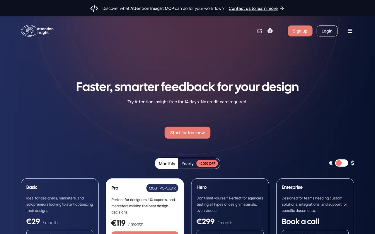 Attention Insight pricing page - Marketing SaaS pricing tiers and plans