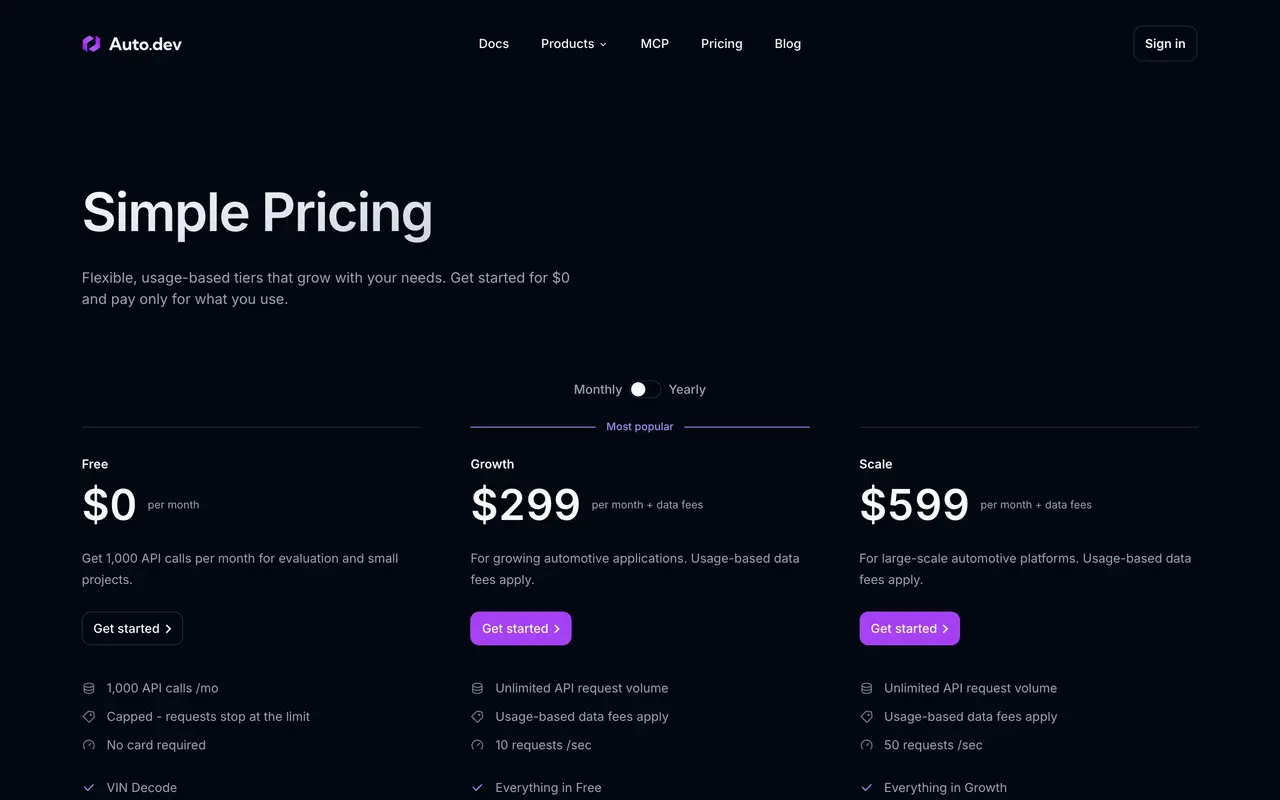 AutoDev pricing page - Payment & Fintech SaaS pricing tiers and plans
