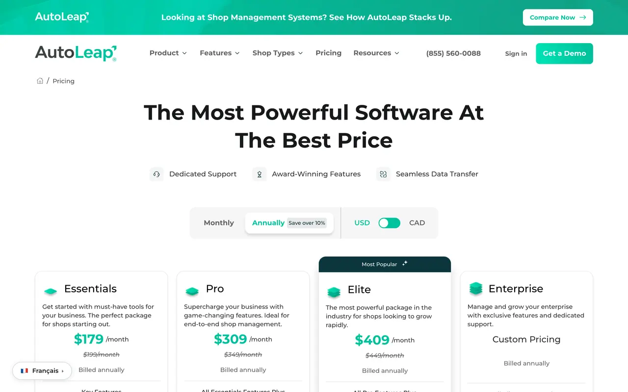 AutoLeap pricing page - Project Management SaaS pricing tiers and plans