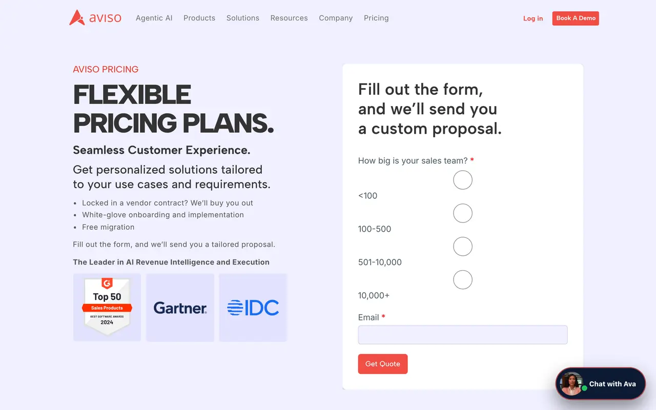 Aviso pricing page - AI Sales & Marketing SaaS pricing tiers and plans