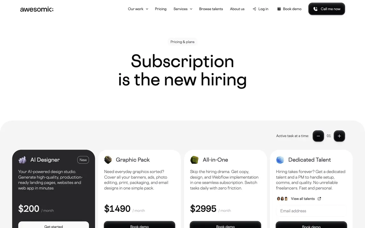 Awesomic pricing page - HR & Recruiting SaaS pricing tiers and plans