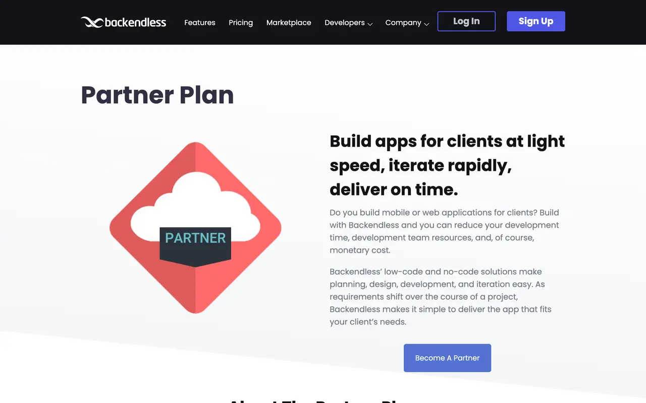 Backendless pricing page - Database & Backend SaaS pricing tiers and plans