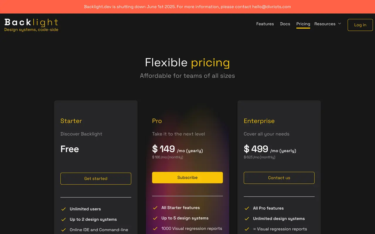 Backlight pricing page - Design SaaS pricing tiers and plans