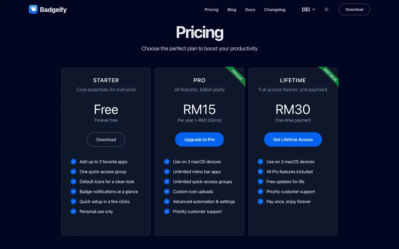 Badgeify pricing page - Customer Support SaaS pricing tiers and plans