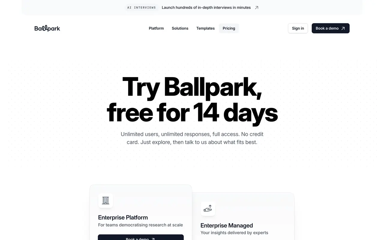 Ballpark pricing page - Customer Feedback SaaS pricing tiers and plans