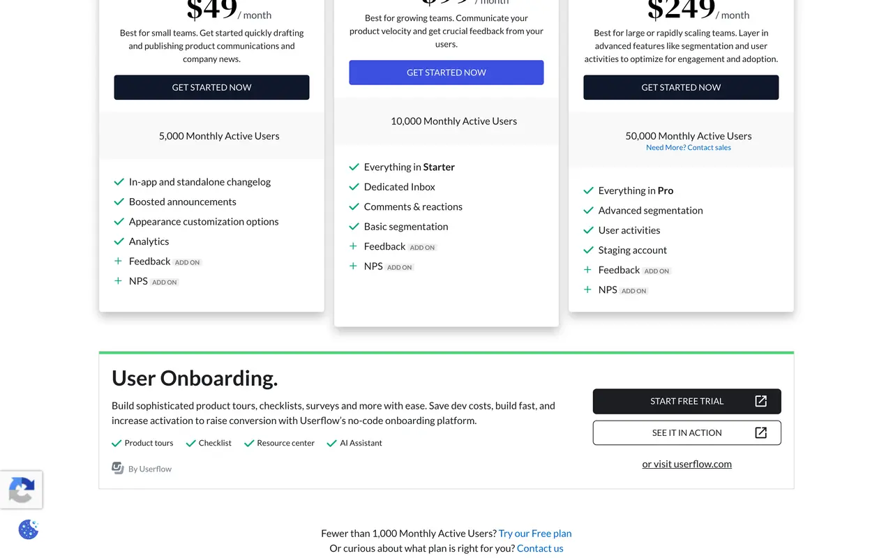 Beamer pricing page - Customer Success & Onboarding SaaS pricing tiers and plans
