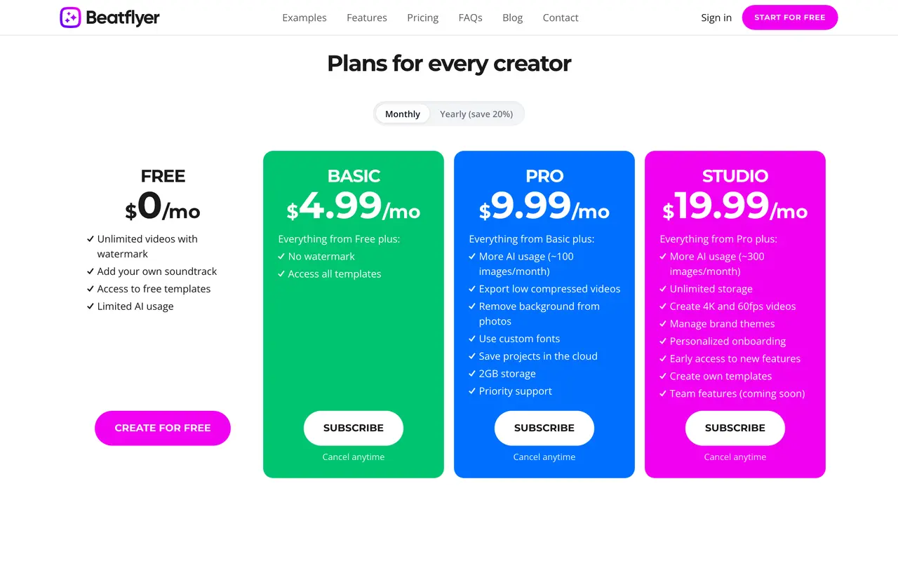 Beatflyer pricing page - Social Media & Community SaaS pricing tiers and plans
