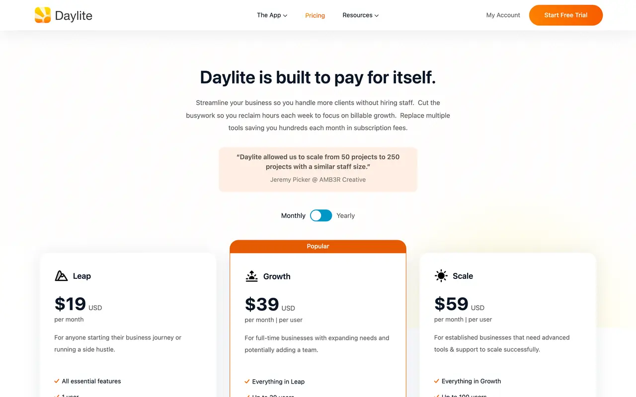 Billings Pro pricing page - CRM & Sales SaaS pricing tiers and plans