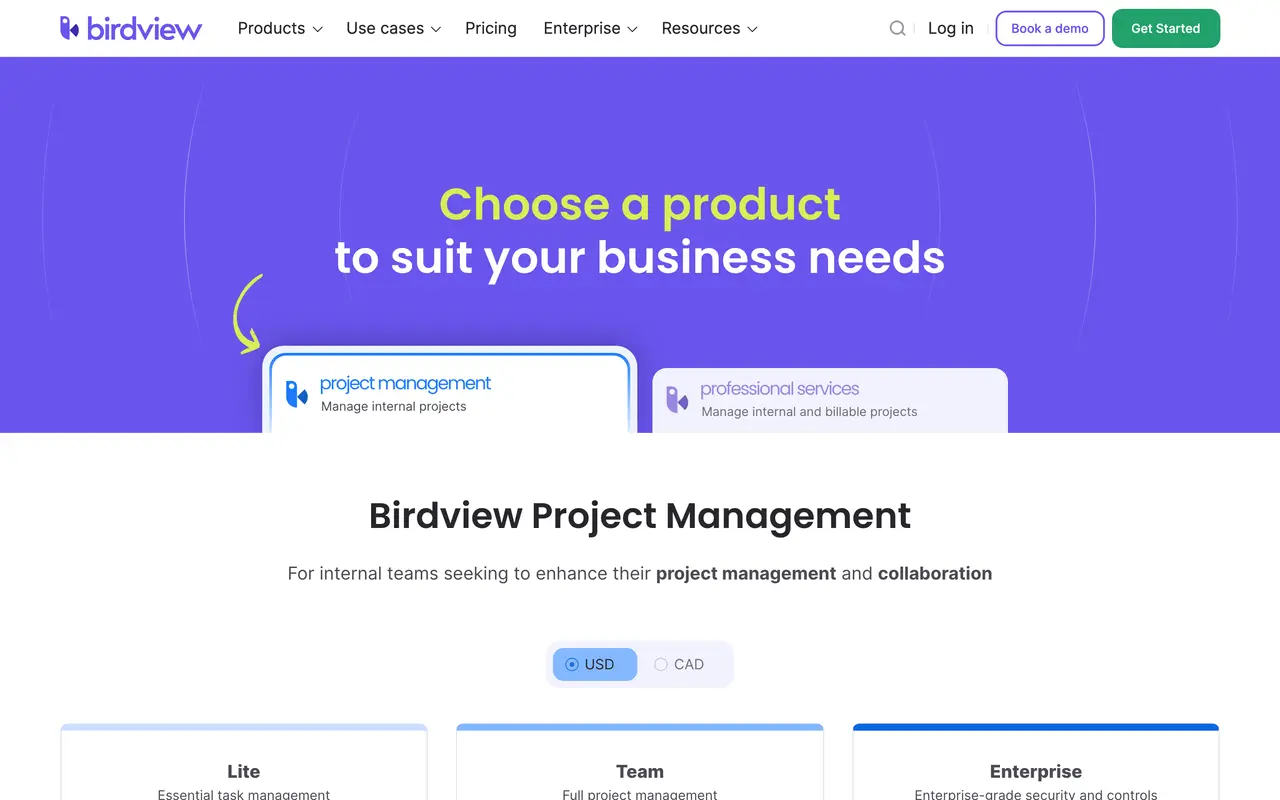 Birdview pricing page - Project Management SaaS pricing tiers and plans
