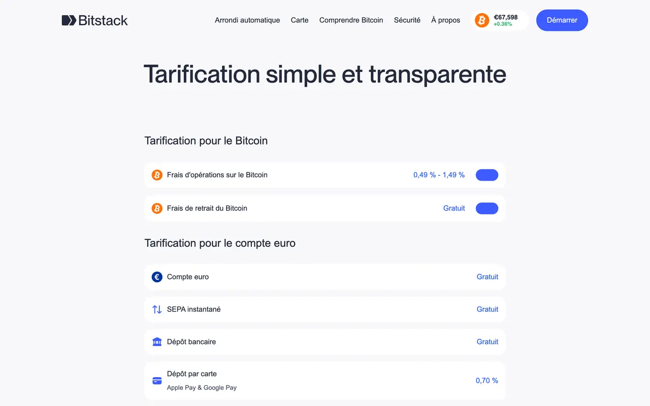 Bitstack App pricing page - Payment & Fintech SaaS pricing tiers and plans