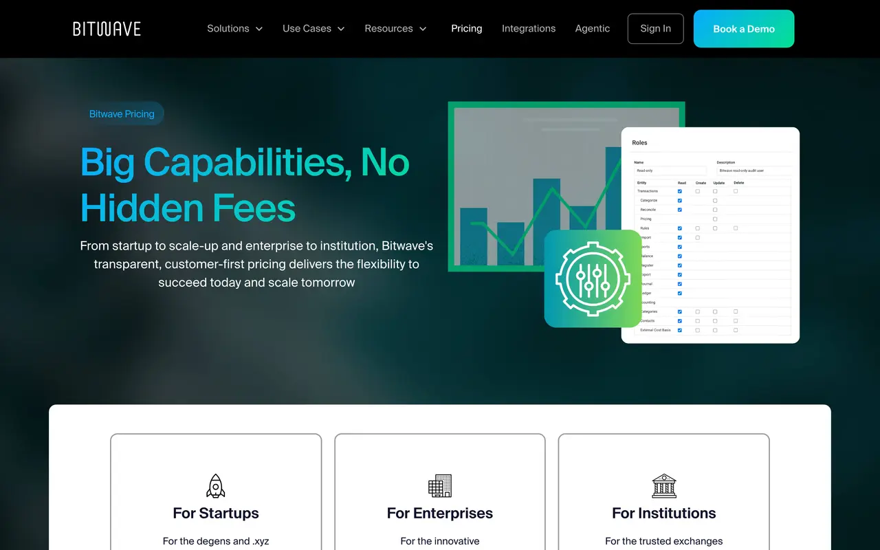 Bitwave pricing page - Accounting & Tax SaaS pricing tiers and plans