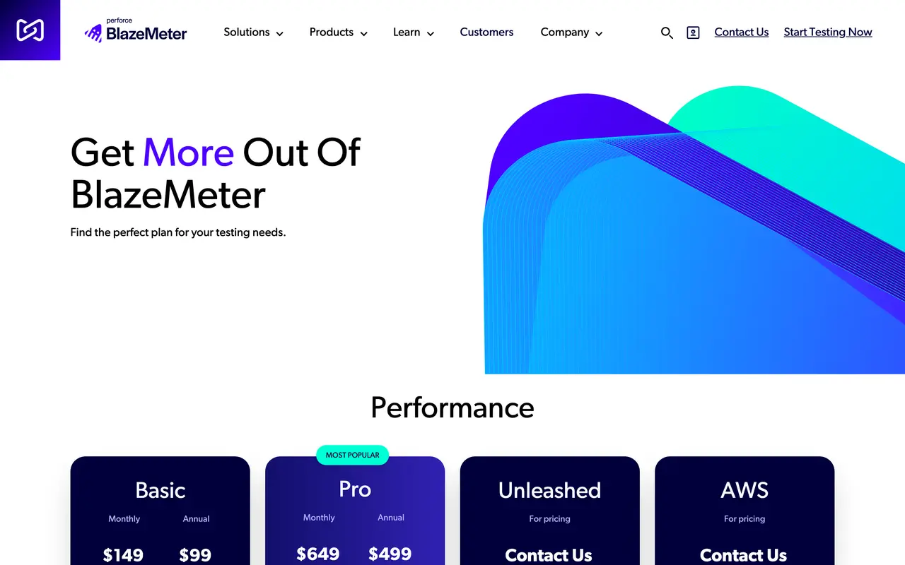 BlazeMeter pricing page - Testing & QA SaaS pricing tiers and plans