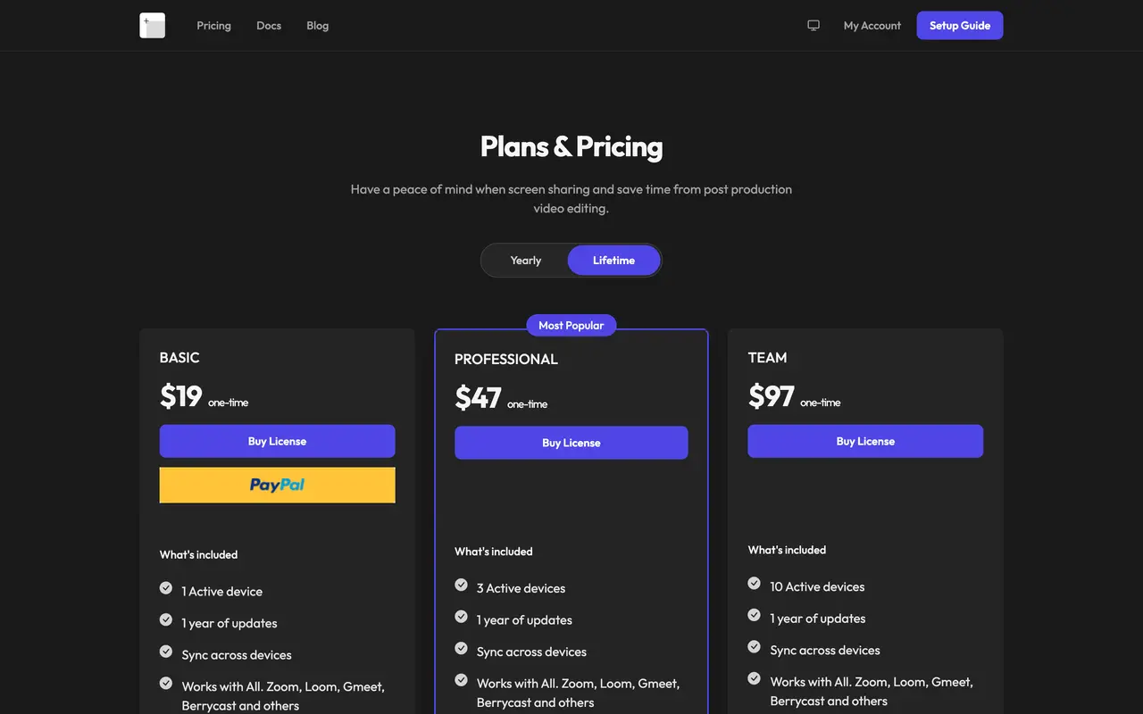 Blurscreen pricing page - Legal & Compliance SaaS pricing tiers and plans