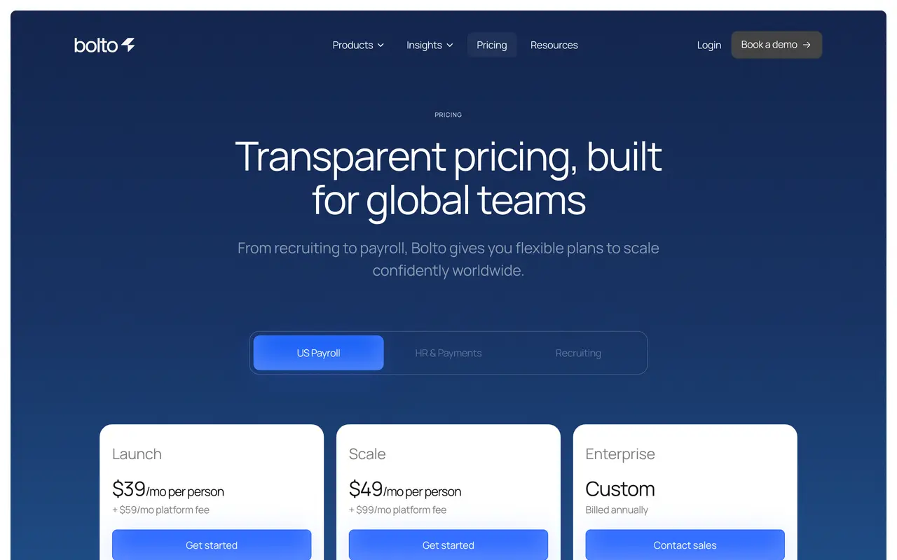 Bolto pricing page - AI HR & Recruiting SaaS pricing tiers and plans