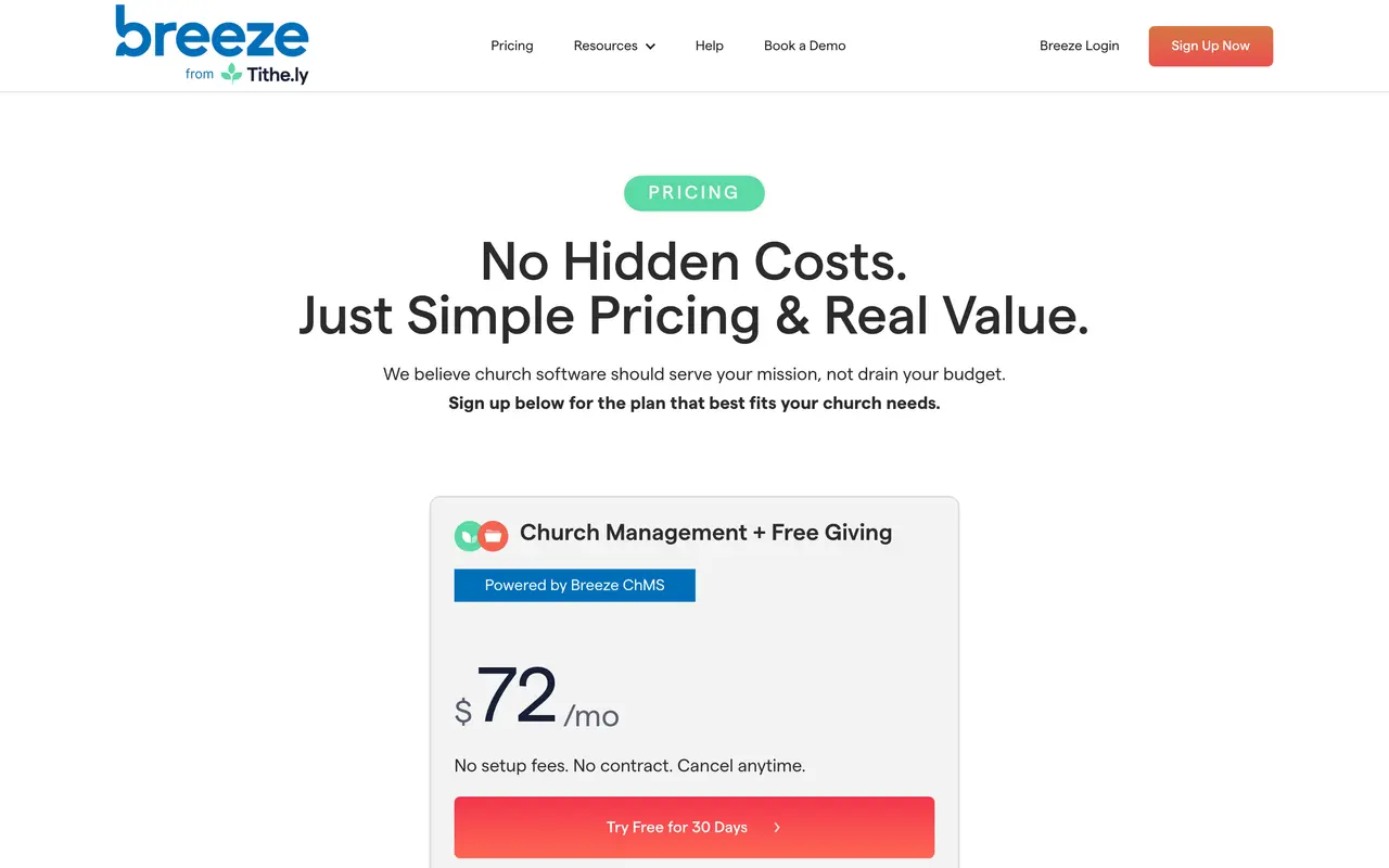 Breeze ChMS pricing page - Event Management SaaS pricing tiers and plans