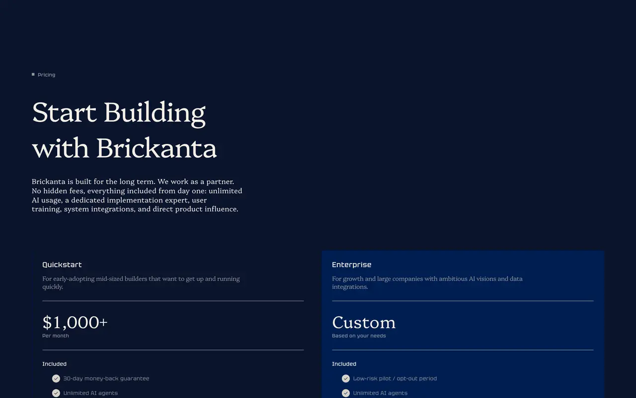 Brickanta pricing page - AI Education SaaS pricing tiers and plans