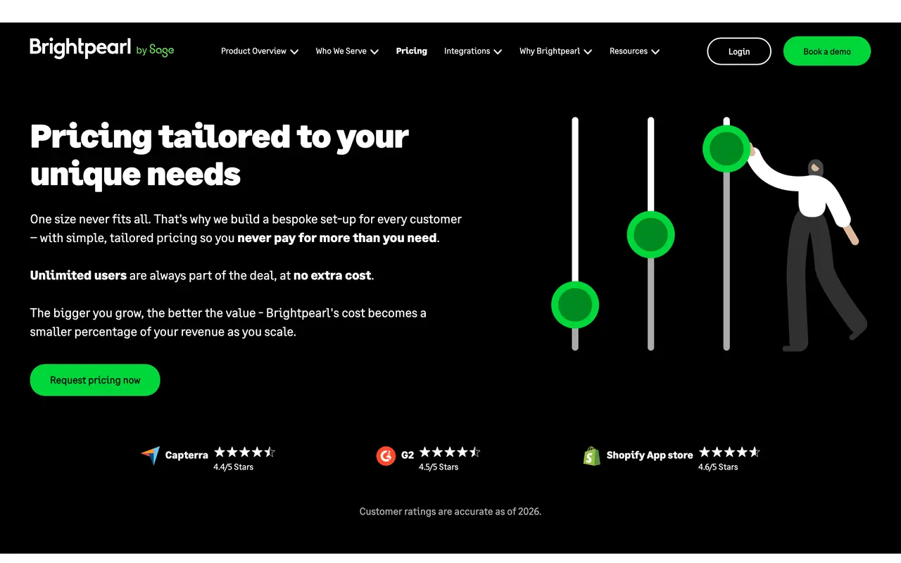 Brightpearl pricing page - E-commerce SaaS pricing tiers and plans