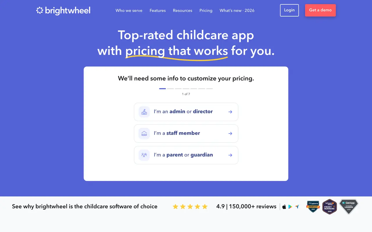 Brightwheel pricing page - Education SaaS pricing tiers and plans