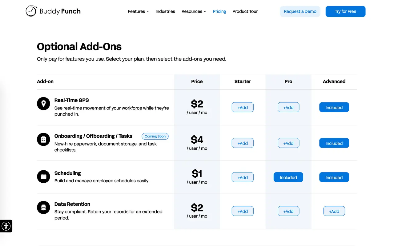 Buddy Punch pricing page - Time Tracking & Invoicing SaaS pricing tiers and plans
