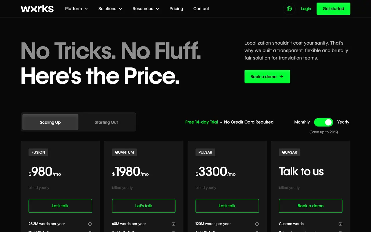 Bureau Works pricing page - Translation & Localization SaaS pricing tiers and plans