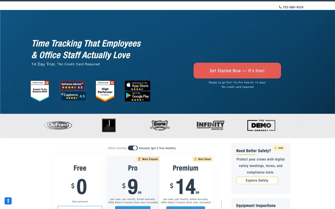 busybusy pricing page - Construction SaaS pricing tiers and plans