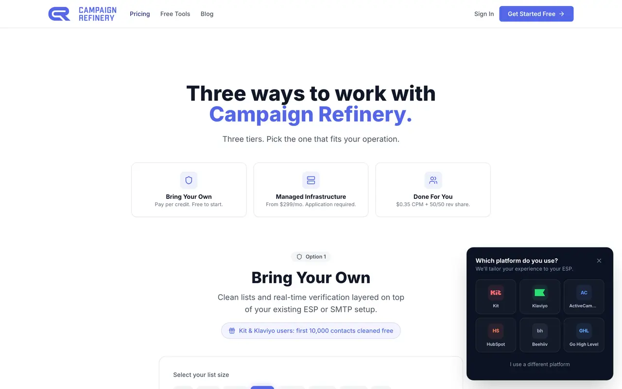 Campaign Refinery pricing page - Email Marketing SaaS pricing tiers and plans