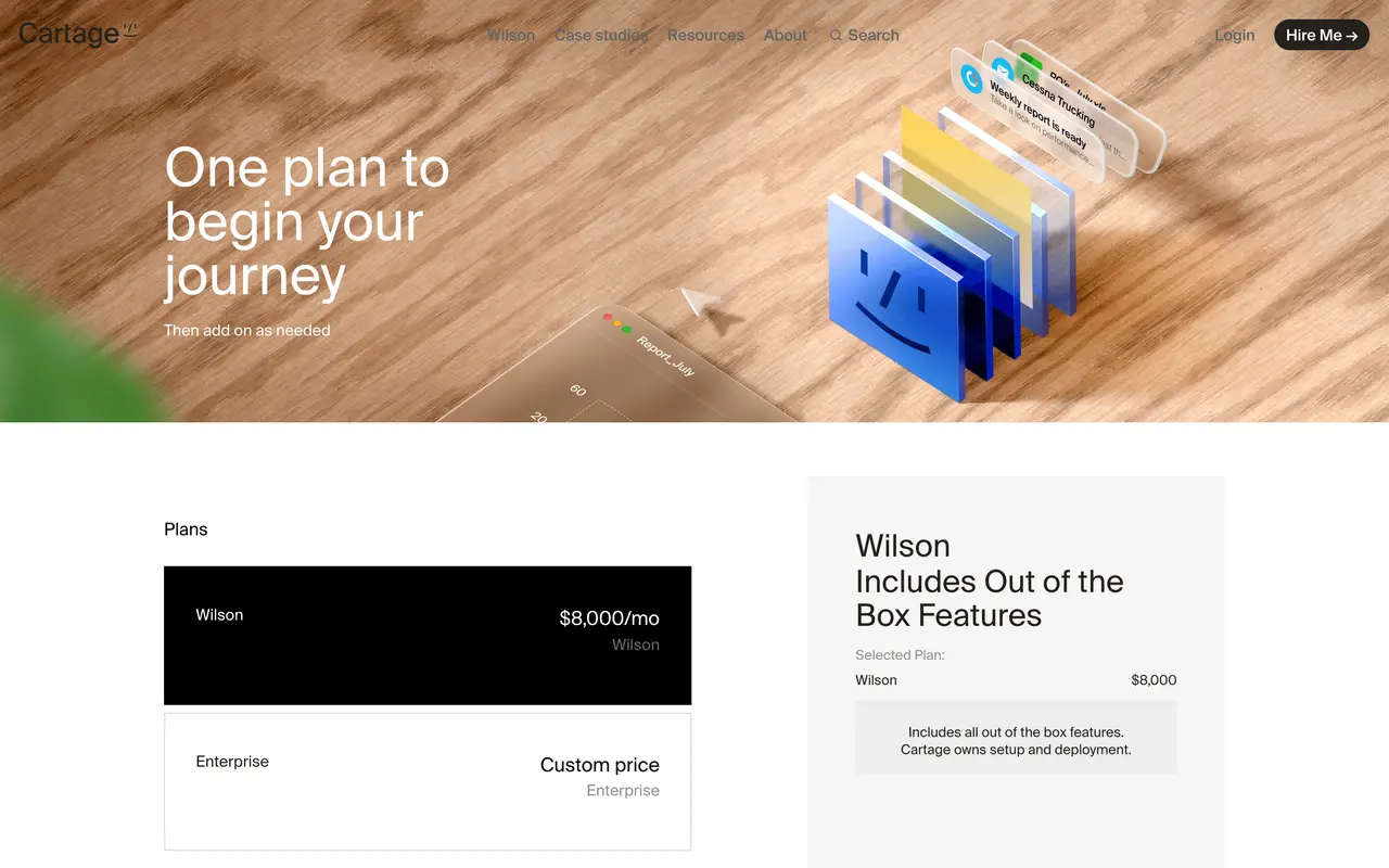 Cartage pricing page - AI Education SaaS pricing tiers and plans