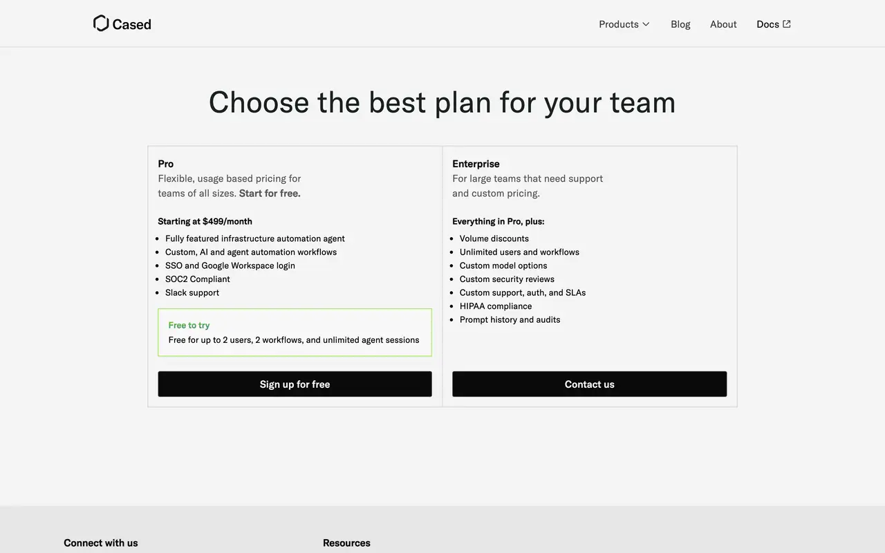 Cased pricing page - DevOps & CI/CD SaaS pricing tiers and plans