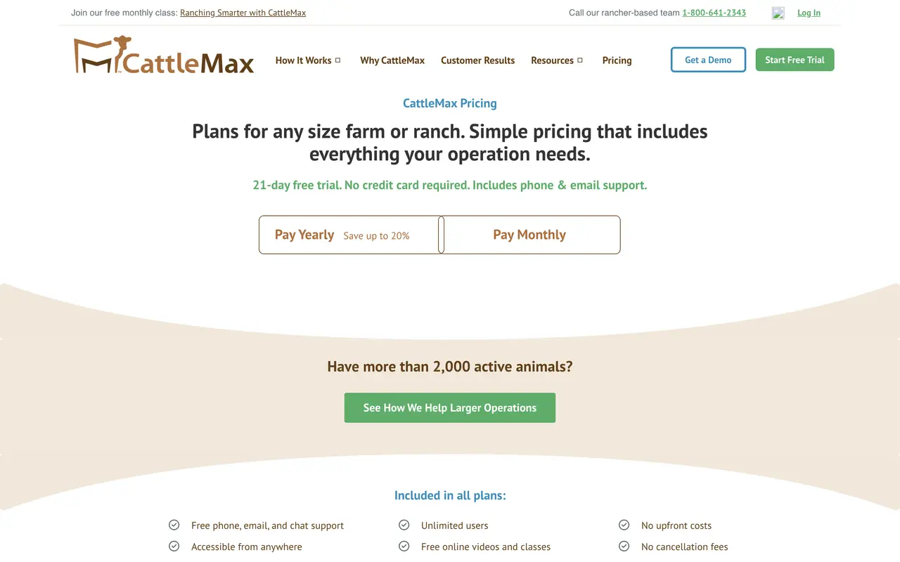 CattleMax pricing page - Agriculture SaaS pricing tiers and plans