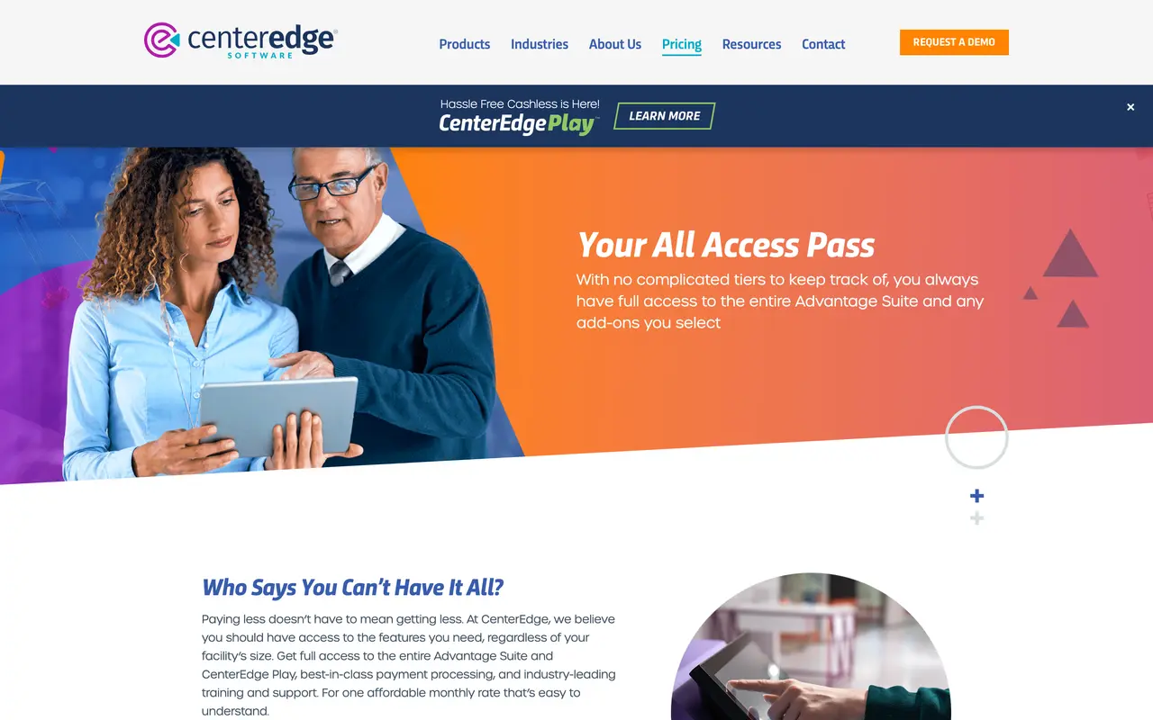 CenterEdge Software pricing page - Hospitality & Travel SaaS pricing tiers and plans