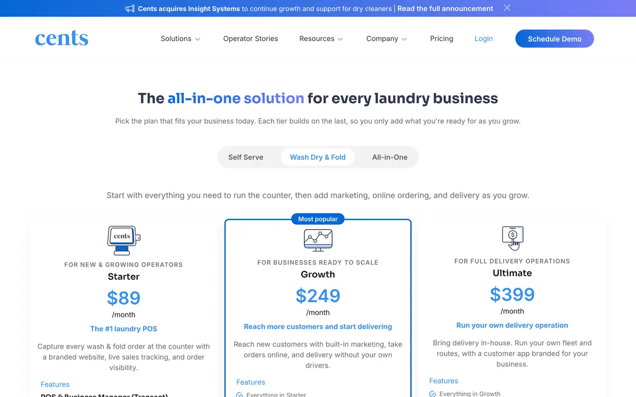 Cents pricing page - Field Service & Trades SaaS pricing tiers and plans