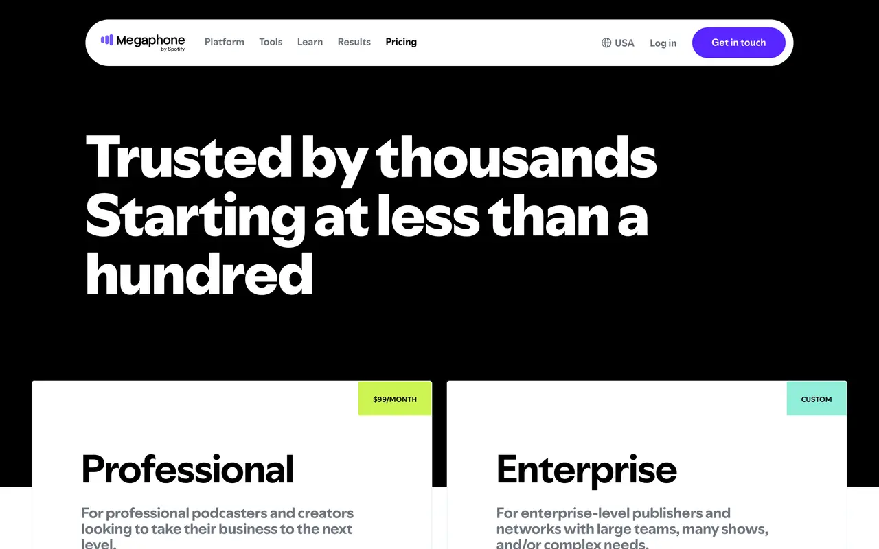 Chartable pricing page - Podcast & Audio SaaS pricing tiers and plans