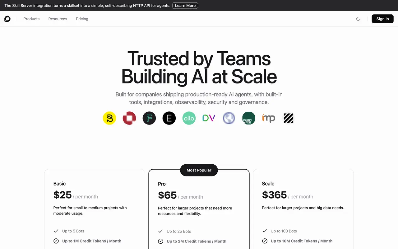 Chatbotkit pricing page - AI Agents & Copilots SaaS pricing tiers and plans