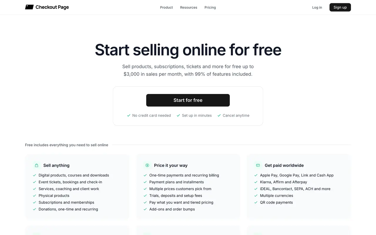 Checkout Page pricing page - Digital Products SaaS pricing tiers and plans