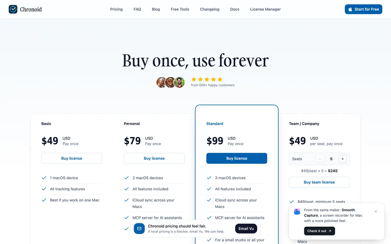 Chronoid pricing page - Accounting & Tax SaaS pricing tiers and plans