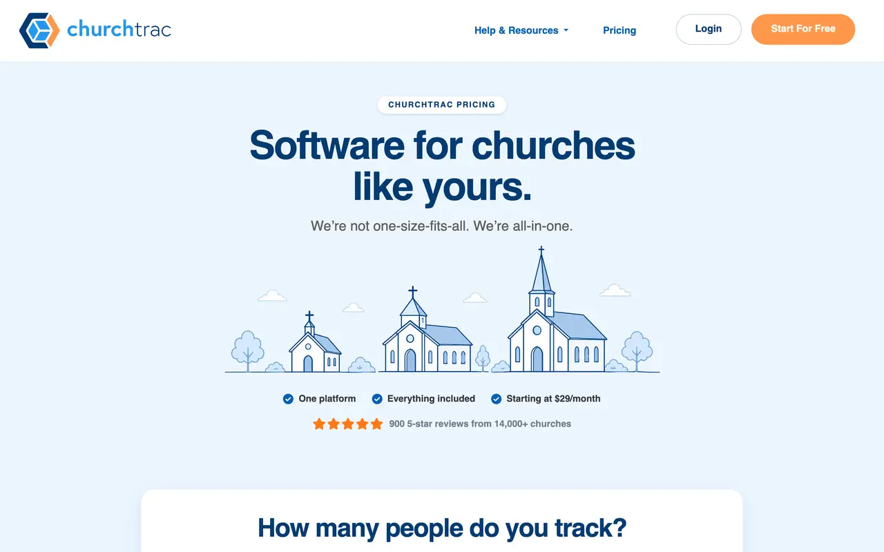ChurchTrac pricing page - Event Management SaaS pricing tiers and plans
