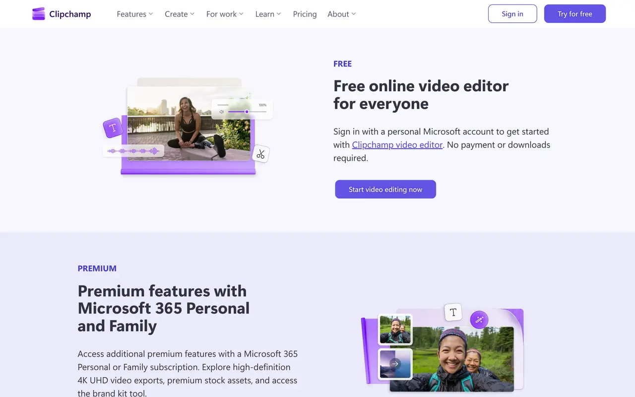 Clipchamp pricing page - Video & Streaming SaaS pricing tiers and plans