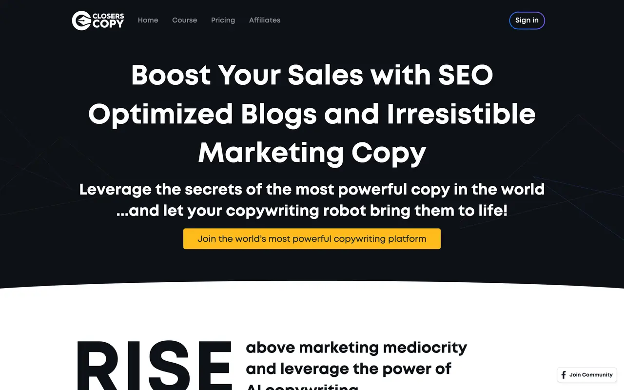 ClosersCopy pricing page - AI Writing & Content SaaS pricing tiers and plans