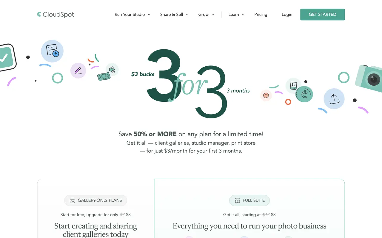 CloudSpot pricing page - Creative SaaS pricing tiers and plans