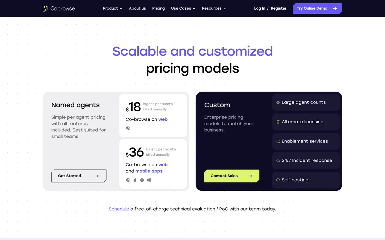 Cobrowse.io pricing page - Collaboration SaaS pricing tiers and plans