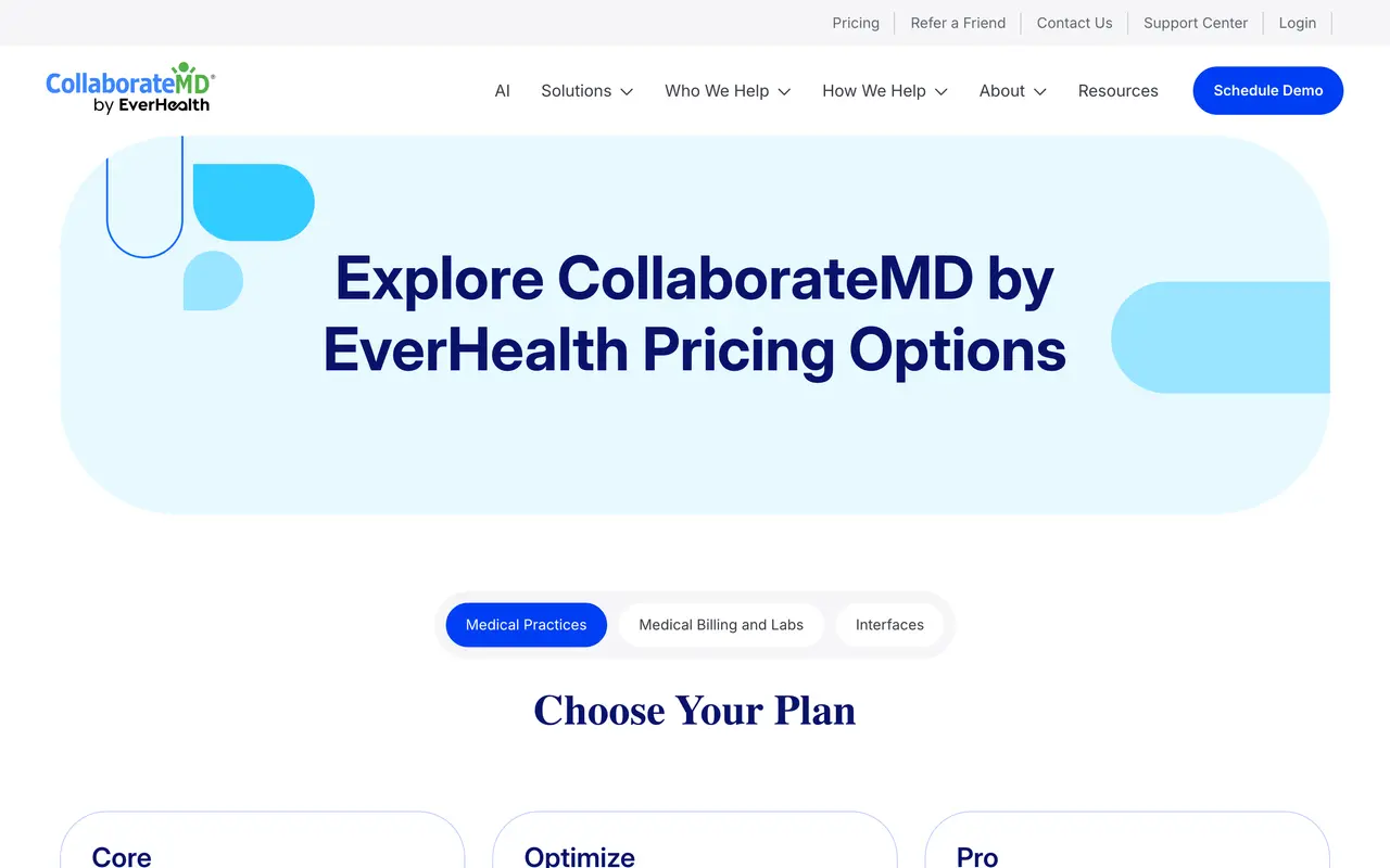 CollaborateMD pricing page - Healthcare SaaS pricing tiers and plans