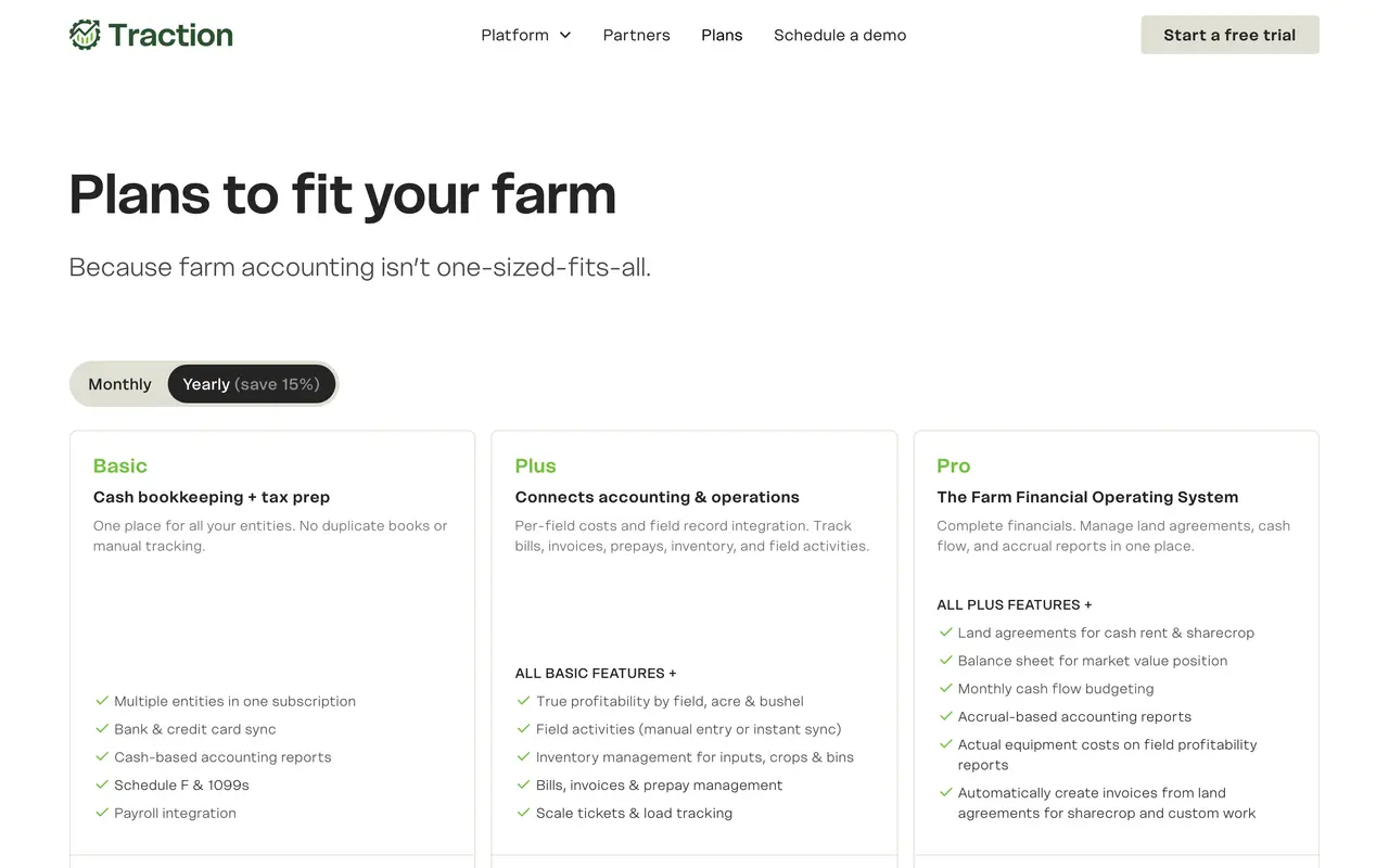 Conservis pricing page - Agriculture SaaS pricing tiers and plans