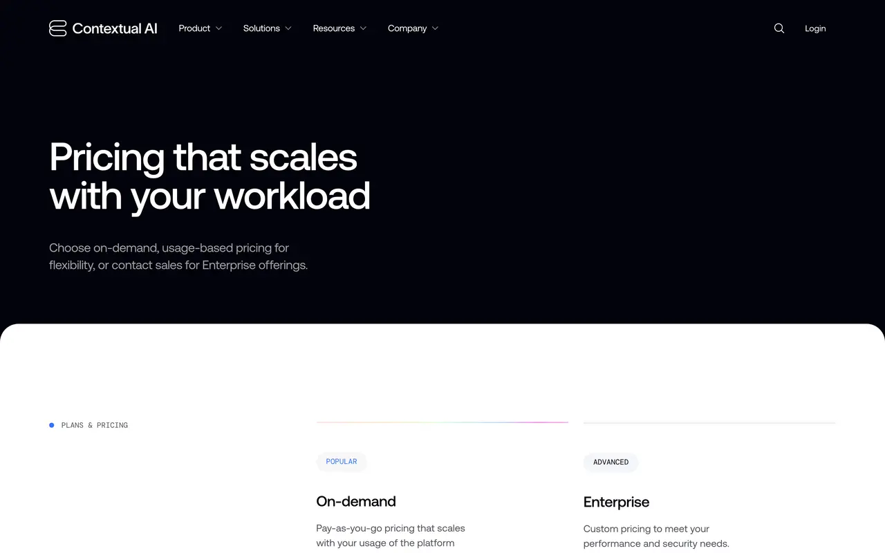 Contextual AI pricing page - AI Search & RAG SaaS pricing tiers and plans