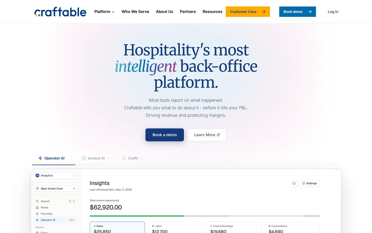 Craftable pricing page - Food & Restaurant Tech SaaS pricing tiers and plans