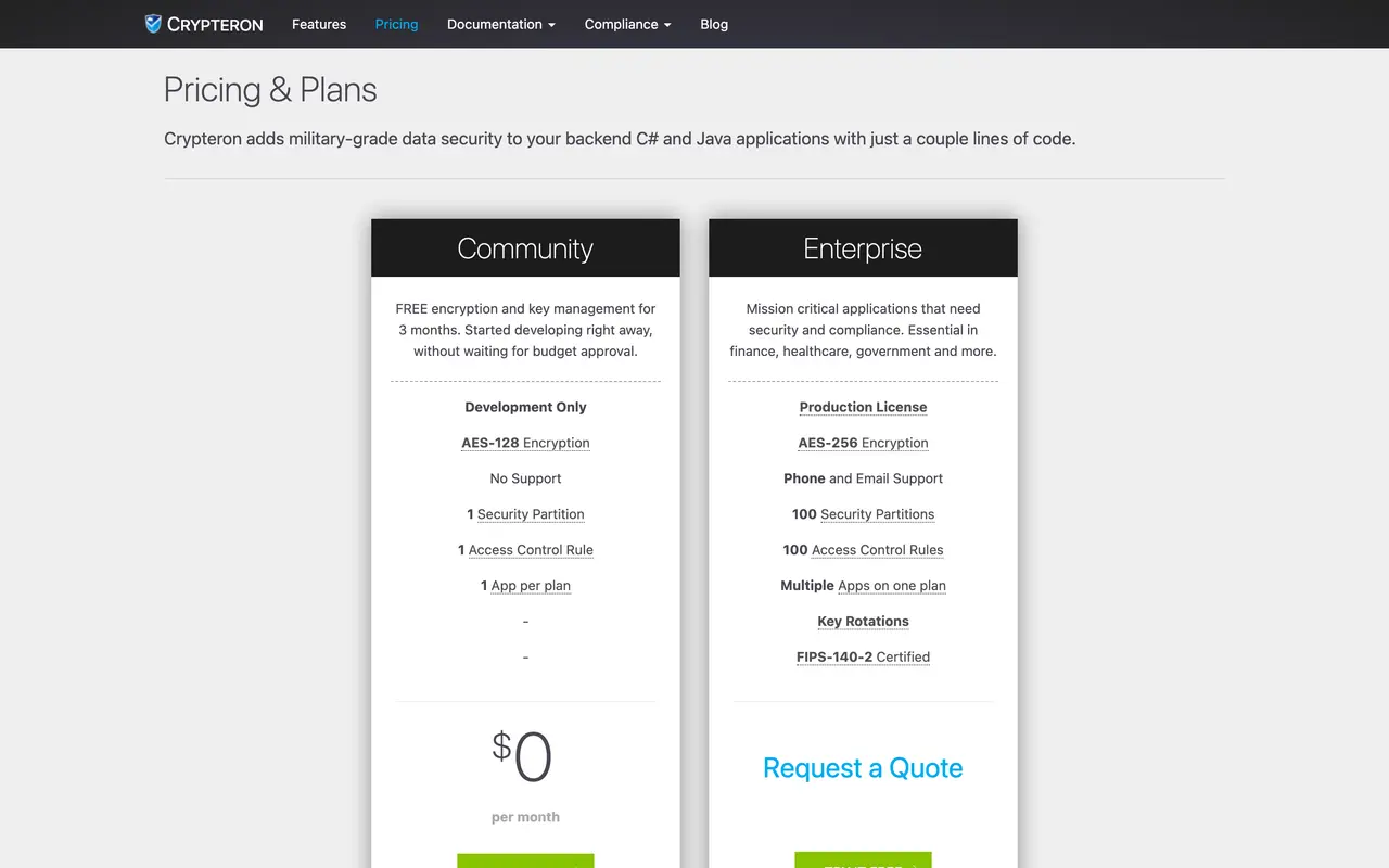 Crypteron pricing page - Healthcare & Wellness SaaS pricing tiers and plans