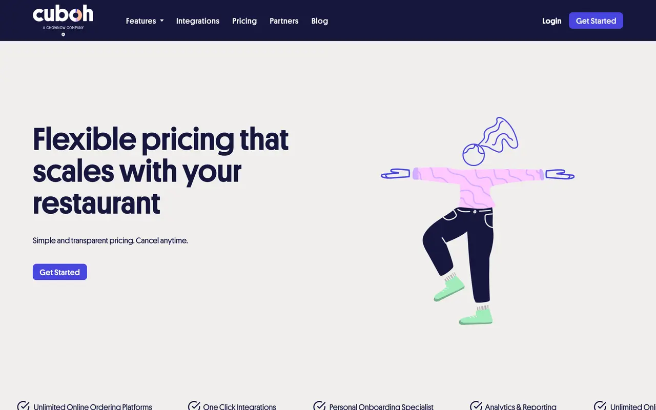 Cuboh pricing page - Restaurants SaaS pricing tiers and plans