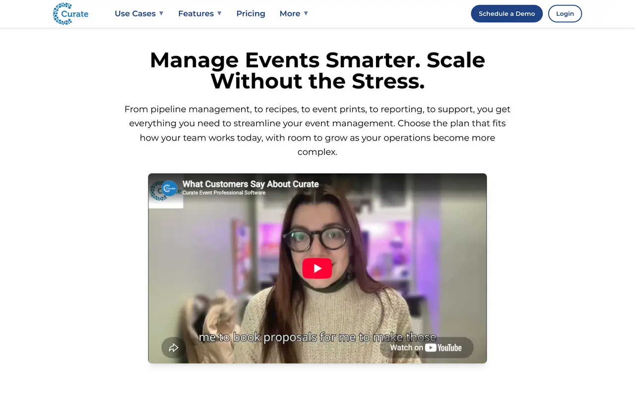 Curate pricing page - Events SaaS pricing tiers and plans
