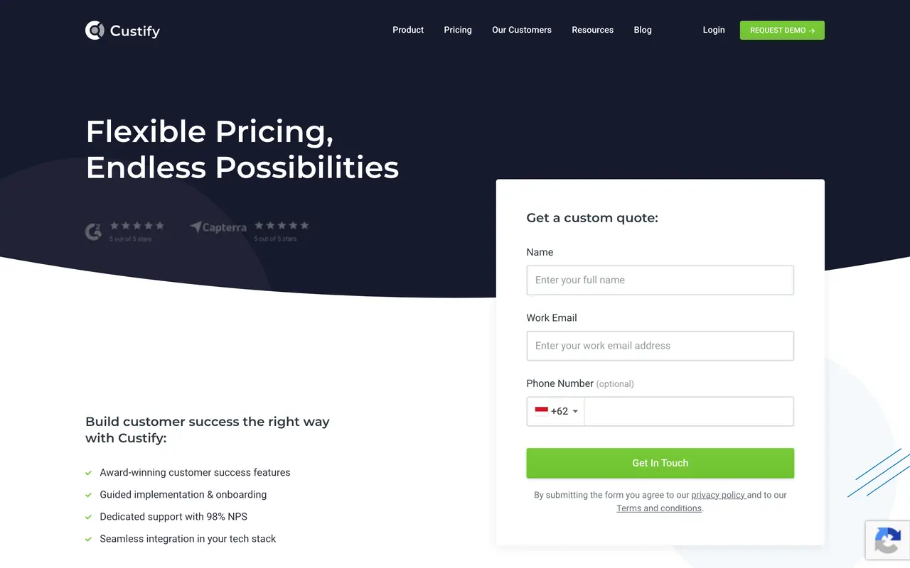 Custify pricing page - Customer Success & Onboarding SaaS pricing tiers and plans