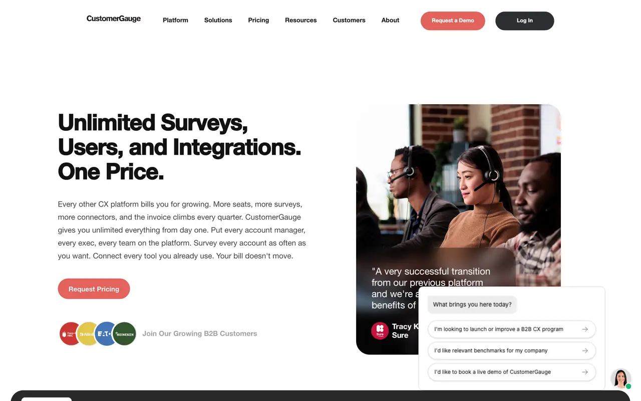 CustomerGauge pricing page - Customer Support SaaS pricing tiers and plans
