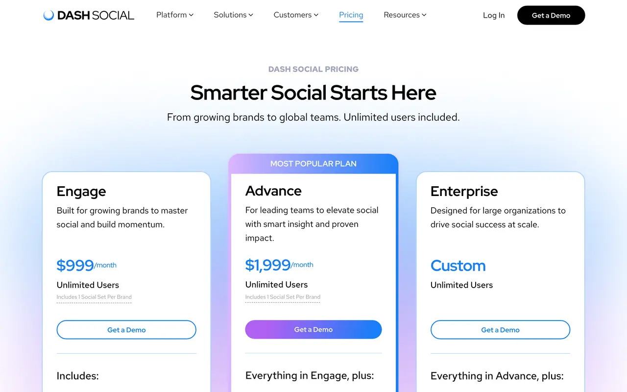Dash Hudson pricing page - Social Media & Community SaaS pricing tiers and plans